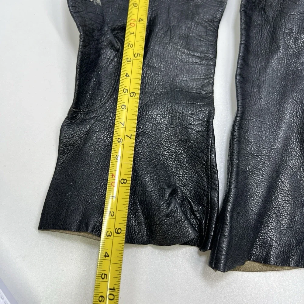 Vintage Black Leather‎ Gauntlet Work Gloves Motorcycle Riding Utility